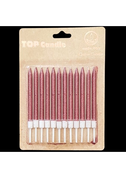 Kırmızı Simli Ince Uzun Pasta Mum 8 cm * 12 Adet