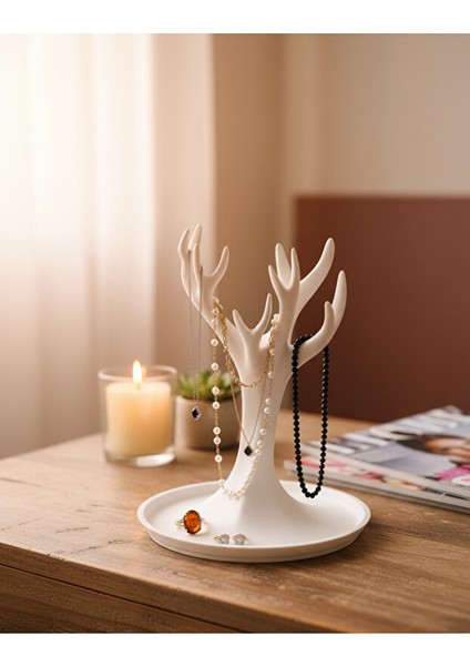 Ağaç Figürlü Takı Standı | Kolye, Küpe ve Bileklik Düzenleyici Beyaz Renk