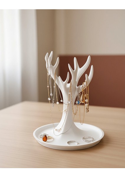 Ağaç Figürlü Takı Standı | Kolye, Küpe ve Bileklik Düzenleyici Beyaz Renk fiyatları