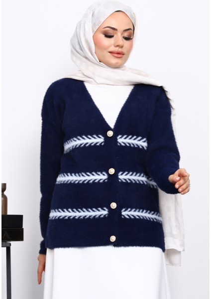 Lacivert V Yaka Angora Yumoş Hırka