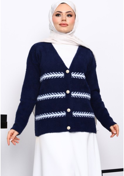 Lacivert V Yaka Angora Yumoş Hırka modelleri