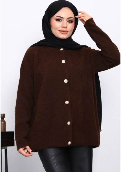 Kahverengi Bisiklet Yaka Angora Yumoş Hırka