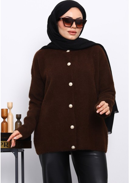 Kahverengi Bisiklet Yaka Angora Yumoş Hırka modelleri