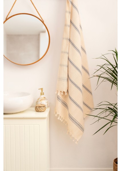 Iskandinav Tarz, Doğal Pamuk, Püsküllü Banyo Havlusu, Peştemal 100X180 cm