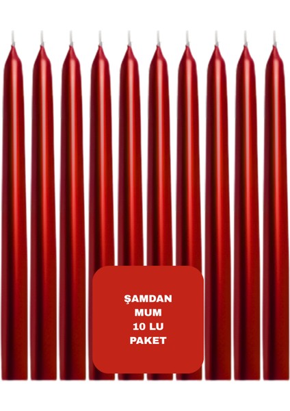 Kırmızı Renkli Şamdan Mum 10 Lu Paket 25 cm