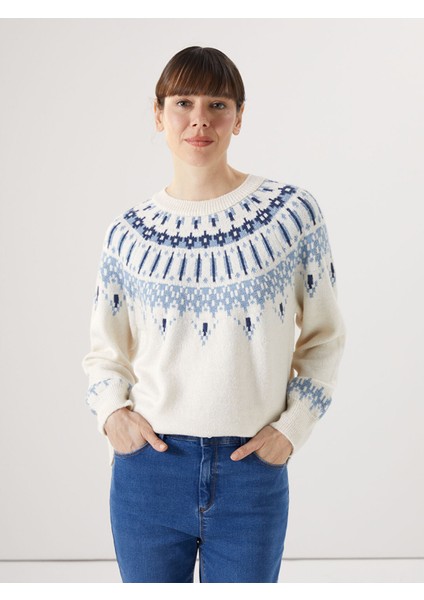 Yeni Sezon Bisiklet Yaka Desenli Kadın Triko Kazak