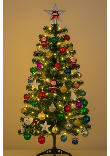 Tepe Süslü Yıldızlı Tam 102 Parça Süsle Hazır 180 cm Yılbaşı Ağacı – Işıltılı Yeni Yıl Dekoru