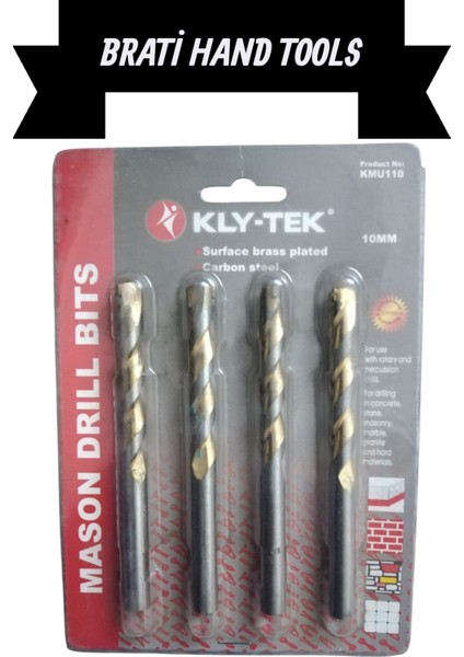 Kly-Tek 10MM Beton Delme Matkap Ucu Karbon Kaplama 4 Adet Set