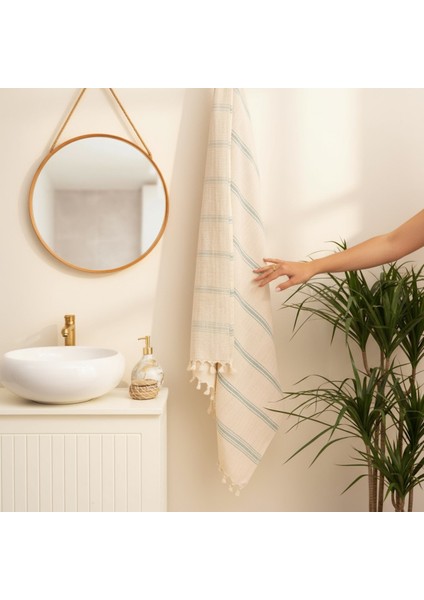 Iskandinav Tarz, Doğal Pamuk, Püsküllü Banyo Havlusu, Peştemal 100X180 cm