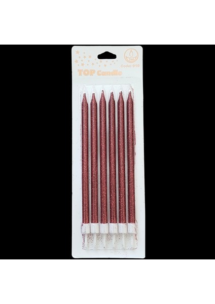 Kırmızı Simli Ince Uzun Pasta Mum 16 cm * 6 Adet