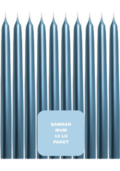 Mavi Renkli Şamdan Mum 10 Lu Paket 25 cm