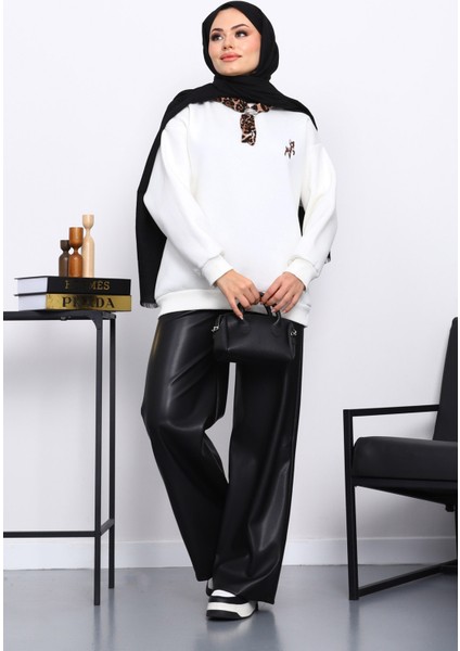 Ekru Fular Aksesurlı Ceylan Işlemeli Üç Iplik Sweat fiyatları