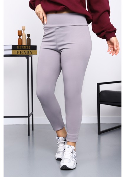 Gri Yüksek Bel Şardonlu Dalgıç Tayt