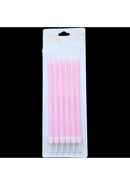 Pembe Makaron Renkli Ince Uzun Pasta Mum 16 cm * 6 Adet