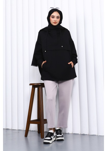 Siyah Fermuarlı Cepli Iki Iplik Oversize Sweat fiyatları