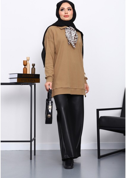 Camel Fular Detaylı Yakalı Tunik fiyatları