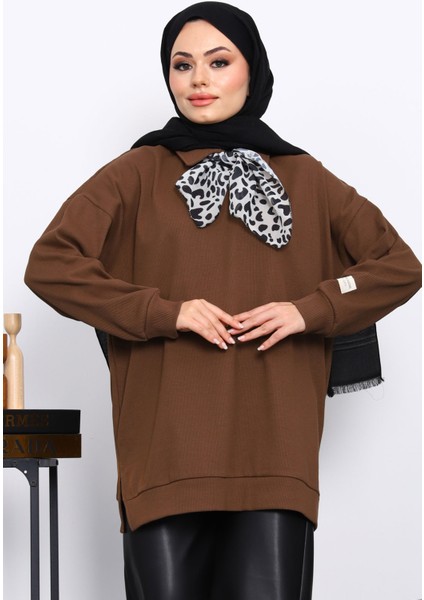 Açık Kahve Fular Detaylı Yakalı Tunik modelleri