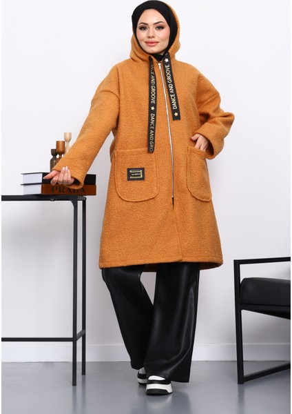 Kiremit Kapşonlu Cep Detaylı Buklet Kaban modelleri