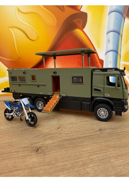 Mercedes Tır Karavan Motorlu Tır Kamyon Karavan Işıklı Sesli Oyuncak Karavan Kamp Oyun Seti 23 cm