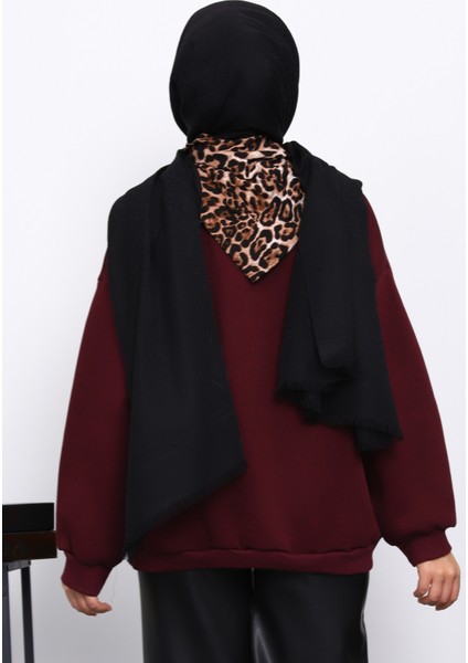 Mürdüm Fular Aksesurlı Ceylan İşlemeli Üç İplik Sweat modelleri