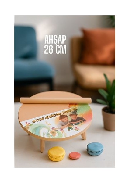 Çocuk 26 cm Ahşap Hamur Açma Masası Mini Oklava ile Oyun Hamuru Tahtası