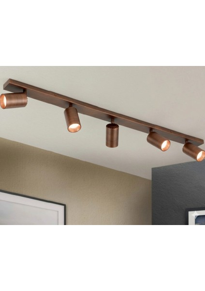 Beşli 5’li Bakır Eskitme Fırçalı GU10 LED Tavan Spot Hareketli Başlıklı Tasarruflu Modern Avize