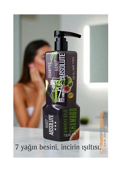 Profesyonel Nano Absolute Şampuan – 7 Zeytinyağı & Incir Özlü, 1000 ml