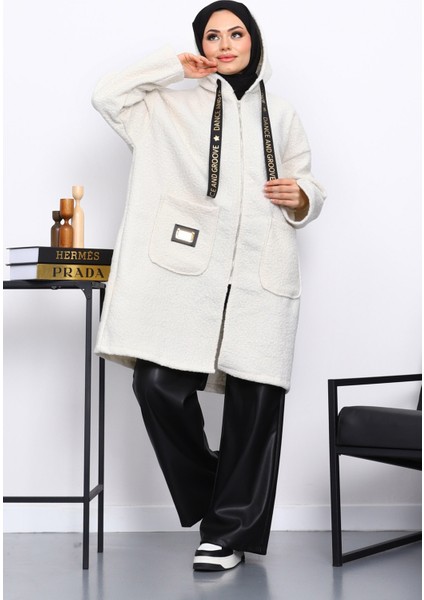 Ekru Kapşonlu Cep Detaylı Buklet Kaban fiyatları
