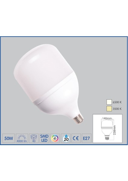 50W 4000LM E27 Torch LED Ampul indirimleri