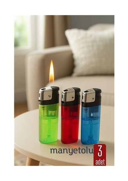 3’lü Manyetolu Çakmak Seti – Renkli Şeffaf Gövde | Güvenli ve Uzun Ömürlü Kullanım