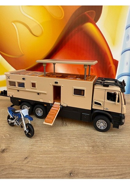 Karavan Tır Oyuncak Karavan Motosiklet Komple Metal Mercedes Tır Işıklı Sesli 23 cm