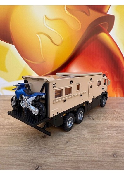 Karavan Tır Oyuncak Karavan Motosiklet Komple Metal Mercedes Tır Işıklı Sesli 23 cm modelleri