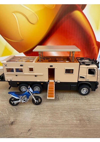 Karavan Tır Oyuncak Karavan Motosiklet Komple Metal Mercedes Tır Işıklı Sesli 23 cm indirimleri