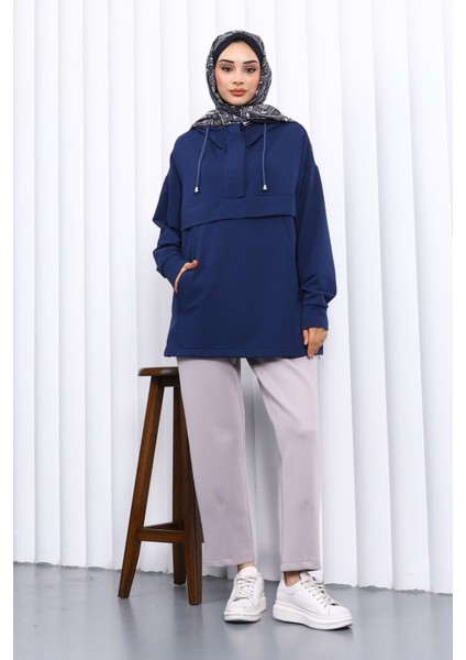 Lacivert Fermuarlı Cepli Iki Iplik Oversize Sweat fiyatları