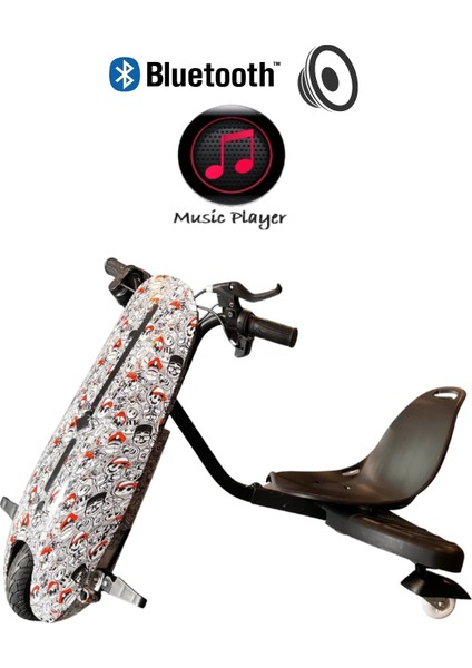 Drift Car Bluetooth Hoparlörlü Graffiti Desenli Drift Scooter Kask-Dizlik Seti Hediyeli modelleri