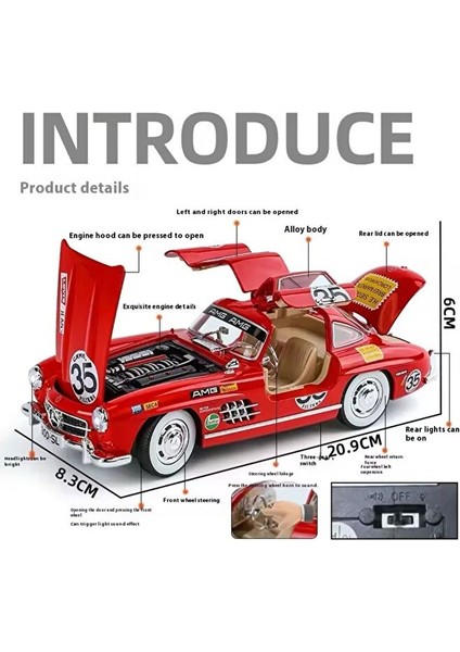 Mercedes-Benz 300 Sl Kırmızı 1954 Model Klasik Araba 1/24 Ölçek Mercedes 300SL Etiketli Araba fiyatları
