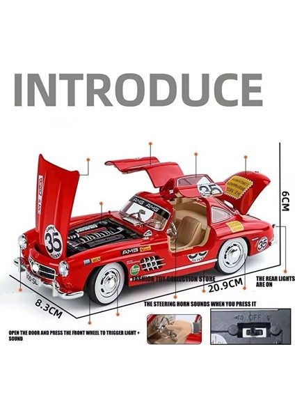 Mercedes-Benz 300 Sl Kırmızı 1954 Model Klasik Araba 1/24 Ölçek Mercedes 300SL Etiketli Araba fırsatları