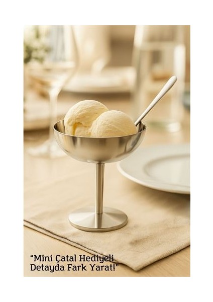 Gümüş Inox Çelik Ayaklı Dondurma ve Sunum Kasesi – Tatlı, Lokum ve Sunum Kabı