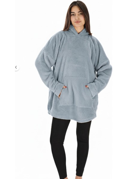 Wellsoft Kapüşonlu Giyilebilir Tv Battaniyesi Tek Kişilik Standart Beden