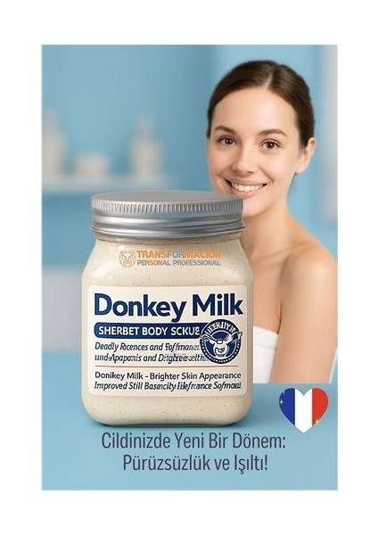 Donkey Milk Vücut Peelingi 500 ml - Ölü Deri Temizleyici, Cilt Aydınlatıcı ve Yoğun Nemlendirici Vücut Scrubı