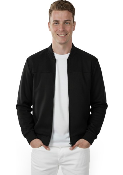 Erkek Siyah Dar Kesim Likralı Fermuarlı Süet Ceket – Mevsimlik İnce Premium Mont 2504334