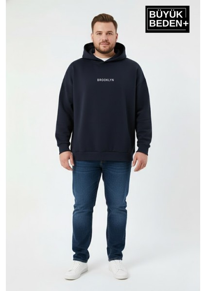 Erkek Büyük Beden Kapüşonlu Orta Brooklyn Baskılı Sweatshirt SPR26BSW961