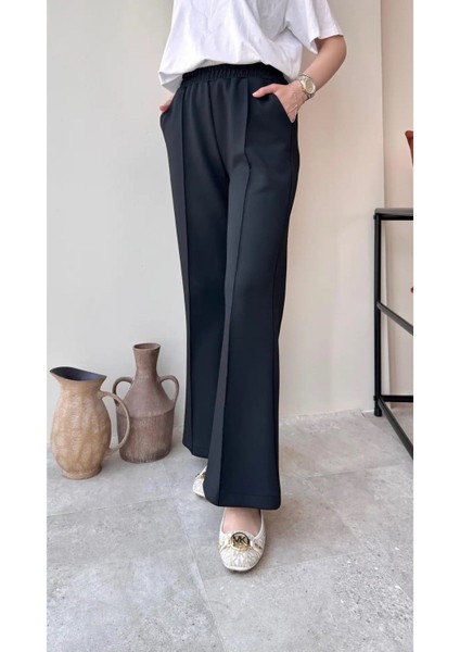 Kadın Bol Paça Çımalı Scuba Pantolon M7071 - Siyah fiyatları