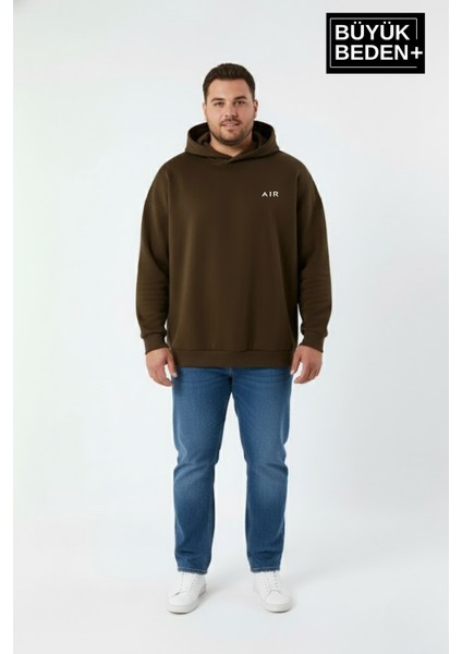 Erkek Büyük Beden Ar Baskılı Kapüşonlu Sweatshirt SPR26BSW963
