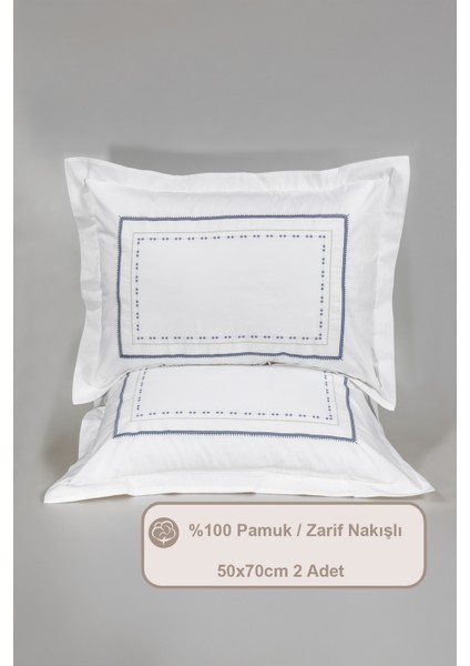 Aden Yastık Kılıfı %100 Pamuk 2 Adet (50X70 Cm) Mavi