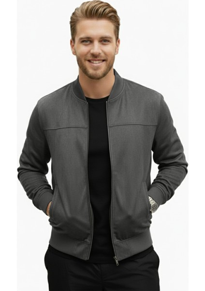 Erkek Gri Dar Kesim Likralı Fermuarlı Süet Ceket – Mevsimlik İnce Premium Mont 2504334 fiyatları