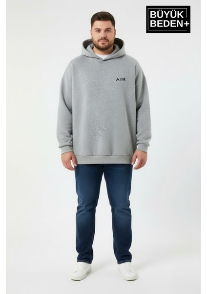 Erkek Büyük Beden Ar Baskılı Kapüşonlu Sweatshirt SPR26BSW963