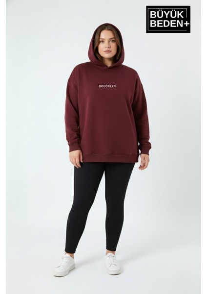 Kadın Büyük Beden Kapüşonlu Brooklyn Baskılı Sweatshirt SPR26BSWK961