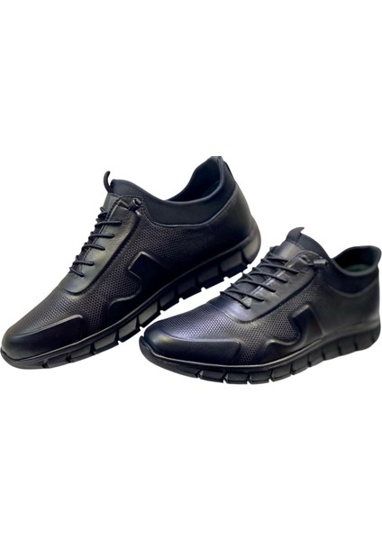 Erkek Makosen Lastik Bağcıklı Hakiki Deri Kauçuk Taban CASUAL-2411-SİYAH