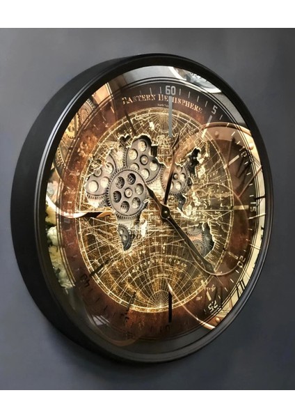 Maps Dark Çarklı Duvar Saati 60x60